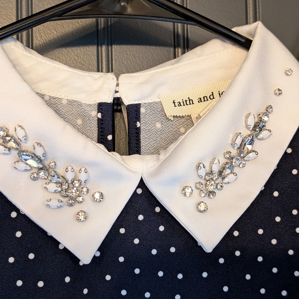 Faith and Joy Navy Shirt with White Embellished Collar
